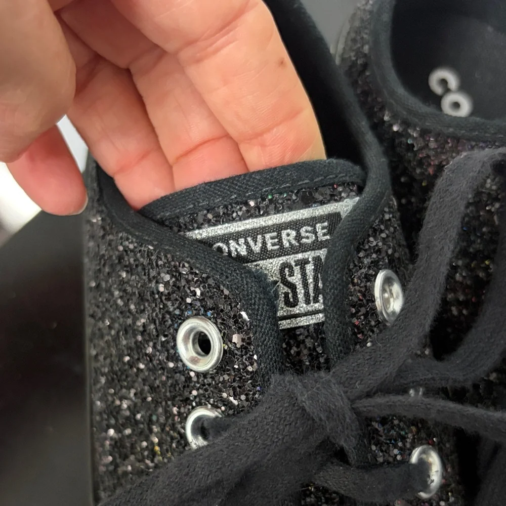 Converse Women Black Glitter Low-Top Sneakers - Picture 2 of 5